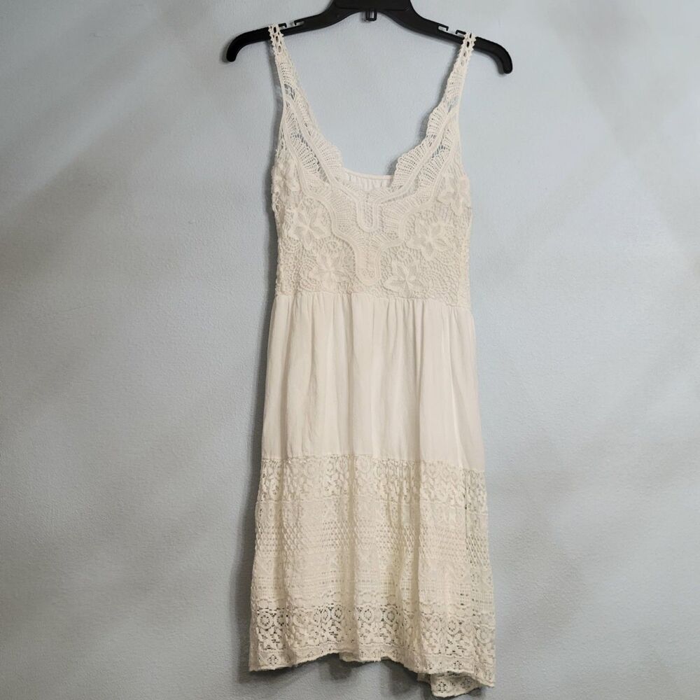 White Crochet Lace Boho Mini Dress XS Made in ITALY Cottagecore Fairy Feminine